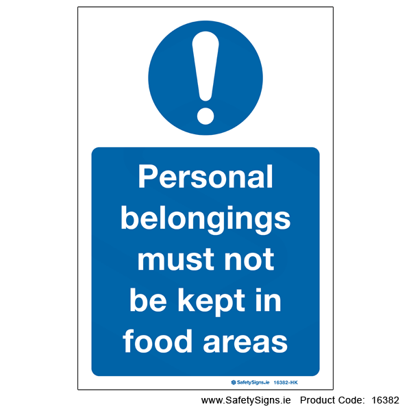 Personal Belongings in Food Areas - 16382