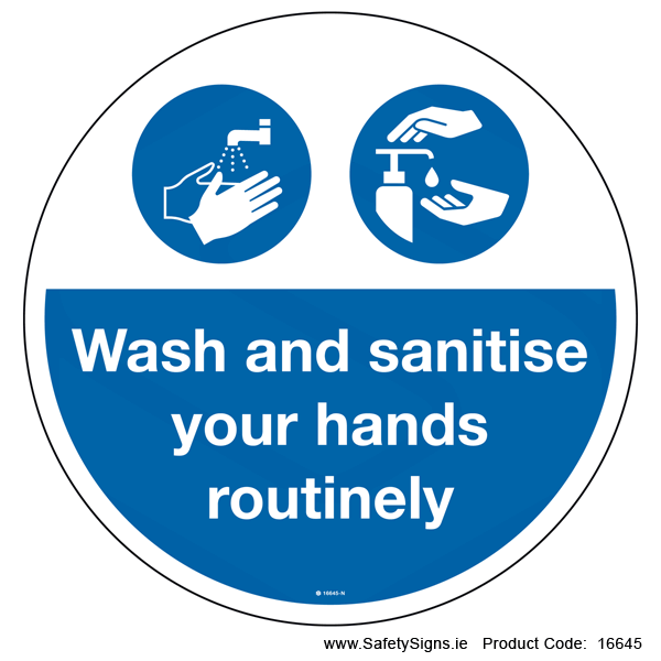 Wash and Sanitise Hands - FloorSign (Circular) - 16645