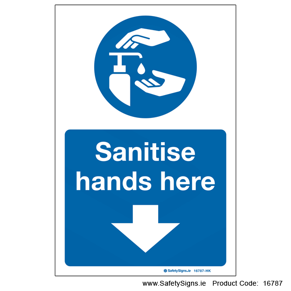 Sanitise Hands Here - Arrow Down - 16787