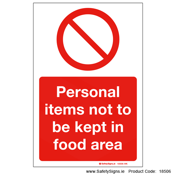 No Personal Items in Food Area - 18506