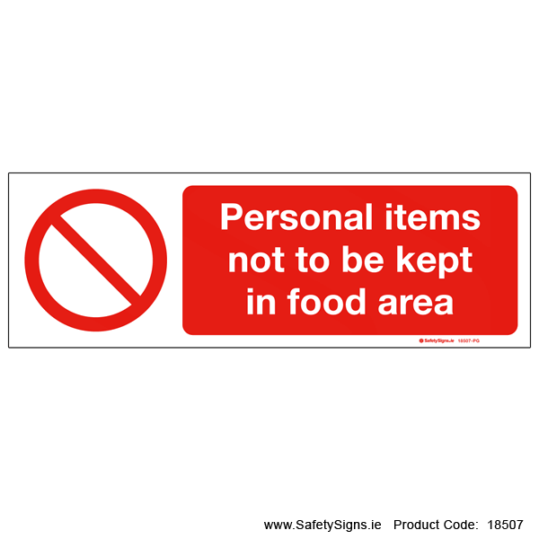 No Personal Items in Food Area - 18507