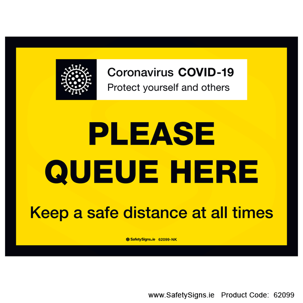 Covid-19 Please Queue Here - FloorSign - 62099