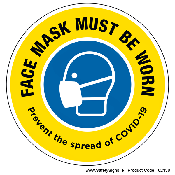 Face Mask must be Worn (Circular) - 62138