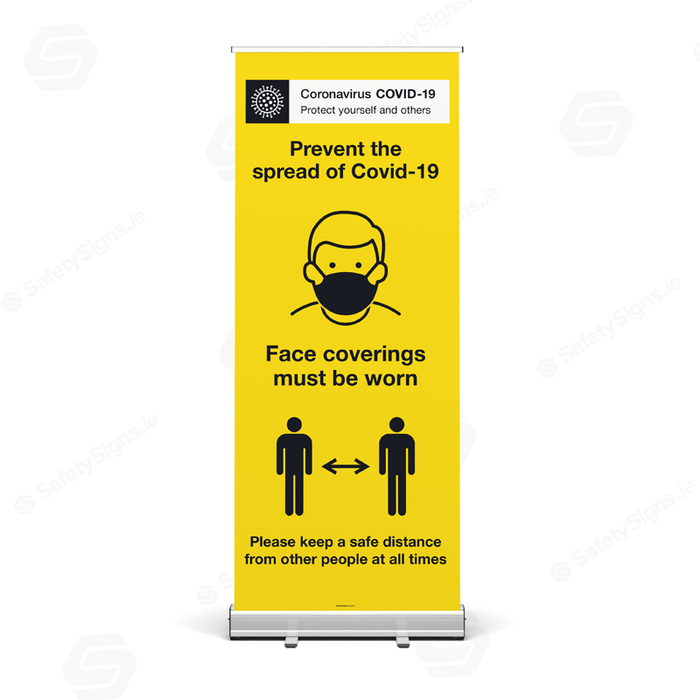 Covid-19 Face Coverings and Safe Distance - Pullup Banner - 62152