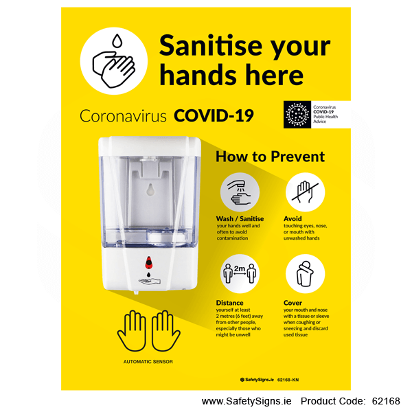 Sanitise your Hands Here - Panel with Dispenser - 62168