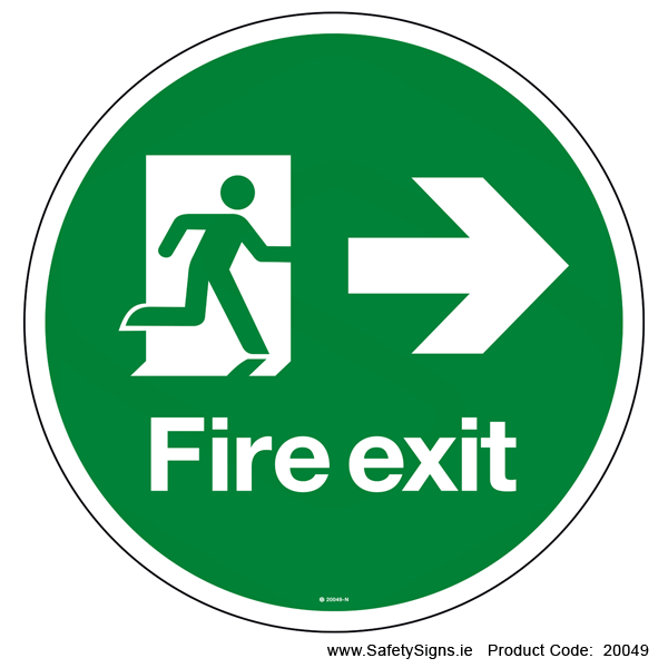 Fire Exit - Arrow Right - FloorSign (Circular)  - 20049